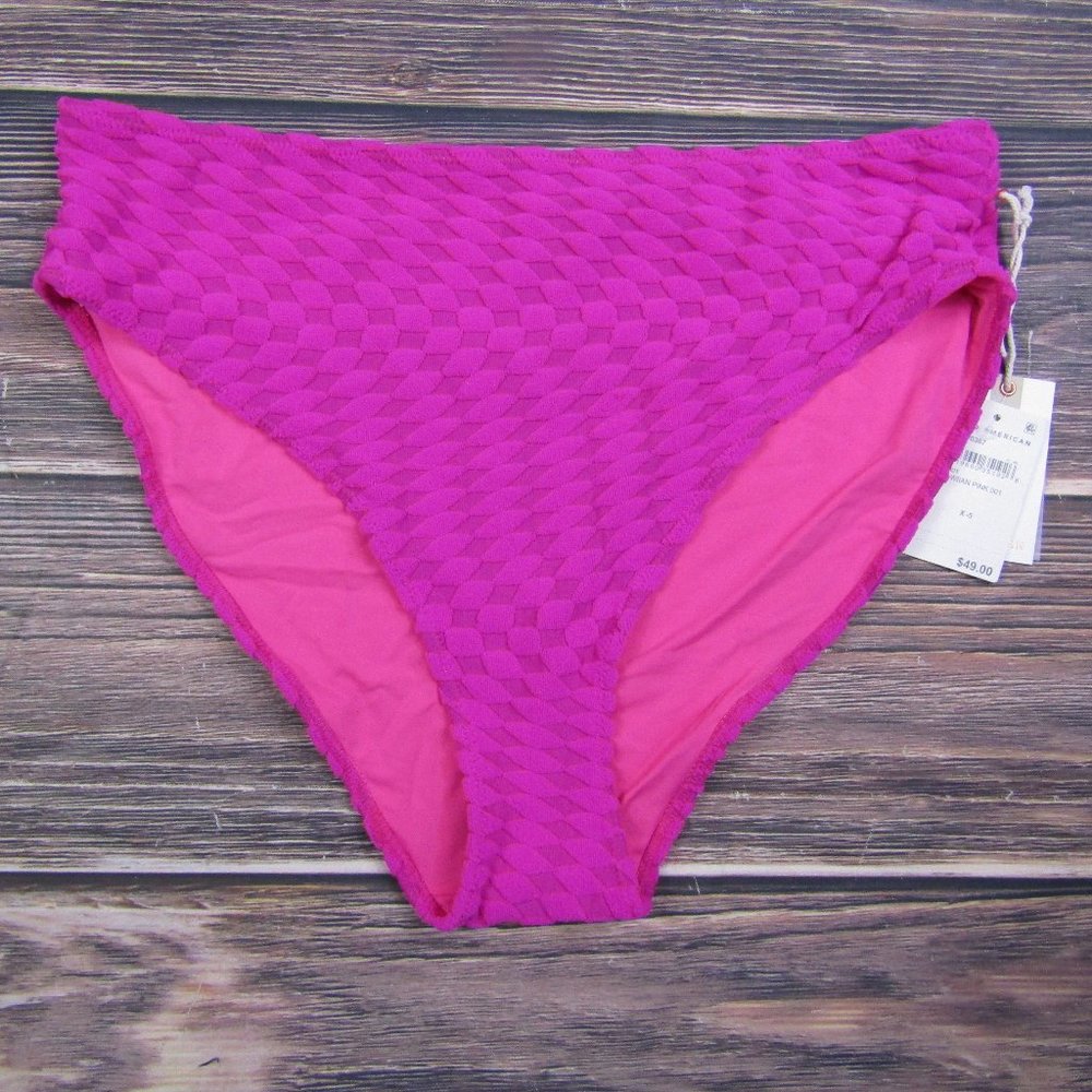 Good American Bikini Bottom Women Size 5 Hawaiian Pink High Waist Waffle GSW0367